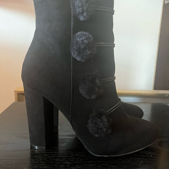 Black Ankle Boots with Faux Fur Poms - Picture 6 of 6